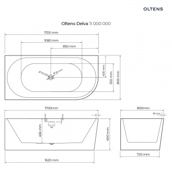 Oltens Delva wanna wolnostojąca narożna lewa 170x80cm - 11000000 + RABAT 6% Z KODEM OLT6