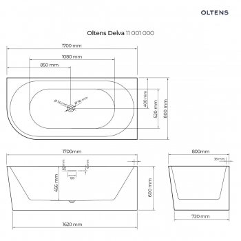Oltens Delva wanna wolnostojąca narożna prawa 170x80cm - 11001000 + RABAT 6% Z KODEM OLT6