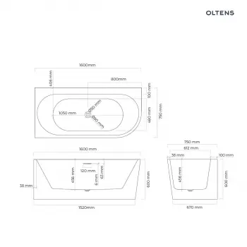 Oltens Hulda wanna wolnostojąca 160x75cm narożna lewa - 11003000 + RABAT 6% Z KODEM OLT6