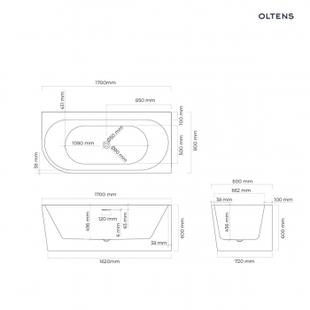 Oltens Hulda wanna wolnostojąca 170x80cm narożna prawa - 11004000 + RABAT 6% Z KODEM OLT6