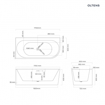 Oltens Hulda wanna wolnostojąca 170x80cm narożna lewa - 11005000 + RABAT 6% Z KODEM OLT6