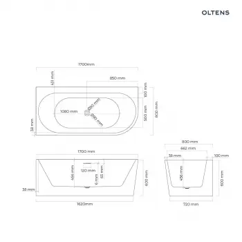 Oltens Hulda wanna wolnostojąca 170x80cm narożna lewa - 11005000 + RABAT 6% Z KODEM OLT6