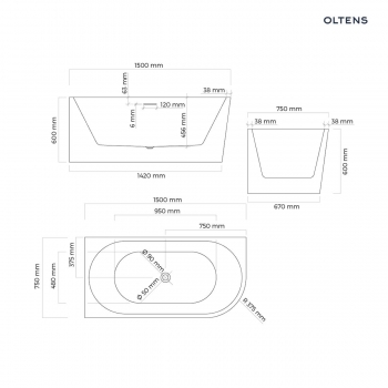 Oltens Delva wanna wolnostojąca narożna lewa 150x75cm - 11007000 + RABAT 6% Z KODEM OLT6