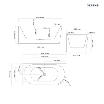 Oltens Delva wanna wolnostojąca narożna lewa 150x75cm - 11007000 + RABAT 6% Z KODEM OLT6
