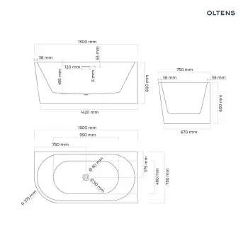Oltens Delva wanna wolnostojąca narożna prawa 150x75cm - 11006000 + RABAT 6% Z KODEM OLT6