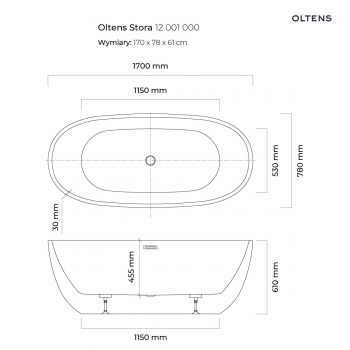 Oltens Stora wanna wolnostojąca 170x78cm owalna - 12001000 + RABAT 6% Z KODEM OLT6