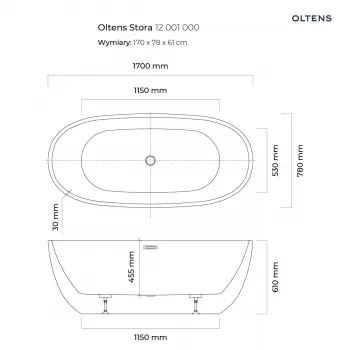 Oltens Stora wanna wolnostojąca 170x78cm owalna - 12001000 + RABAT 6% Z KODEM OLT6