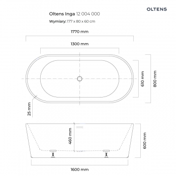 Oltens Inga wanna wolnostojąca 177x80cm owalna - 12004000 + RABAT 6% Z KODEM OLT6
