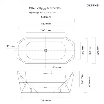 Oltens Stygg wanna wolnostojąca 160x73cm owalna - 12005000 + RABAT 6% Z KODEM OLT6