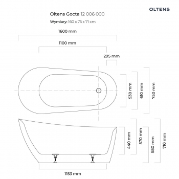 Oltens Gocta wanna wolnostojąca 160x75cm - 12006000 + RABAT 6% Z KODEM OLT6
