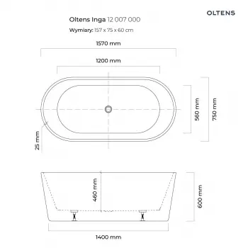 Oltens Inga wanna wolnostojąca 157x75cm owalna - 12007000 + RABAT 6% Z KODEM OLT6
