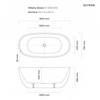 Oltens Stora wanna wolnostojąca 150x72cm - 12008000 + RABAT 6% Z KODEM OLT6