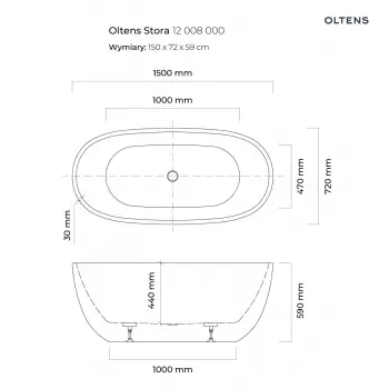 Oltens Stora wanna wolnostojąca 150x72cm - 12008000 + RABAT 6% Z KODEM OLT6
