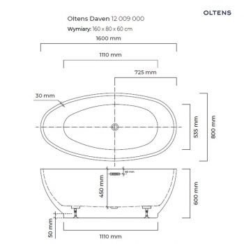 Oltens Daven wanna wolnostojąca 160x80cm - 12009000 + RABAT 6% Z KODEM OLT6
