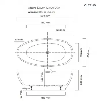 Oltens Daven wanna wolnostojąca 160x80cm - 12009000 + RABAT 6% Z KODEM OLT6