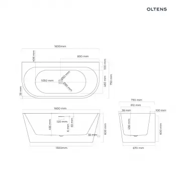 Oltens Hulda wanna wolnostojąca 160x75cm przyścienna - 12020000 + RABAT 6% Z KODEM OLT6