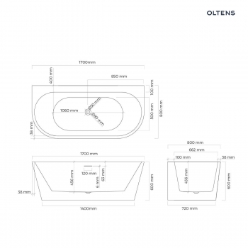 Oltens Hulda wanna wolnostojąca 170x80cm przyścienna - 12021000 + RABAT 6% Z KODEM OLT6