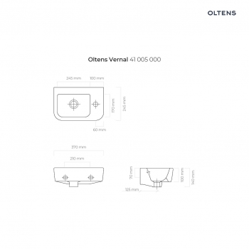 Oltens Vernal umywalka 37x24,5 cm wisząca prawa biała 41005000