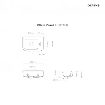Oltens Vernal umywalka 37x24,5 cm wisząca prawa biała 41005000