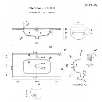Oltens Jog Umywalka 81x39 meblowa prostokątna biała 41204000