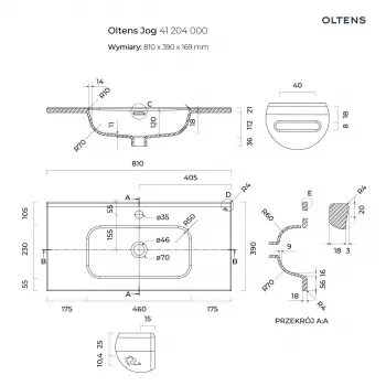 Oltens Jog Umywalka 81x39 meblowa prostokątna biała 41204000