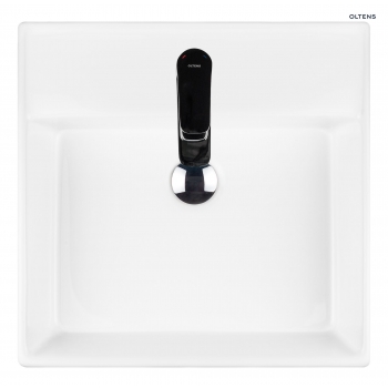 Oltens Hyls umywalka 47cm nablatowa kwadratowa z powłoką SmartClean biała 41809000