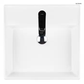 Oltens Hyls umywalka 47cm nablatowa kwadratowa z powłoką SmartClean biała 41809000