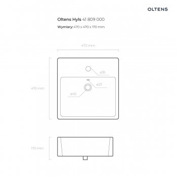 Oltens Hyls umywalka 47cm nablatowa kwadratowa z powłoką SmartClean biała 41809000